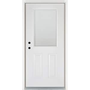 36 in. x 80 in. Low-E Blinds Between Glass White Right-Hand Inswing 1/2 Lite Clear Fiberglass Prehung Front Door