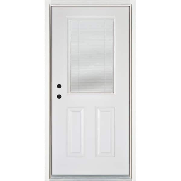 MP Doors 36 in. x 80 in. Low-E Blinds Between Glass White Right-Hand Inswing 1/2 Lite Clear Fiberglass Prehung Front Door