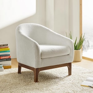 Cillian Modern Ivory Boucle Accent Chair with Solid Wood Legs