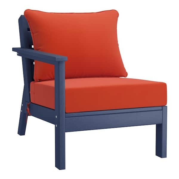 Westin Outdoor Birchwood Outdoor Patio Deep Seating Left Facing Arm HDPE Lounge Chair in Navy Blue with Orange Cushions