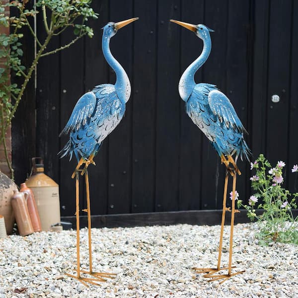 Goodeco 38 in. Large Standing Blue Metal Crane Statue, Heron Garden Animal  Sculpture for Indoor/Outdoor Bird Art Decor LD602211 - The Home Depot