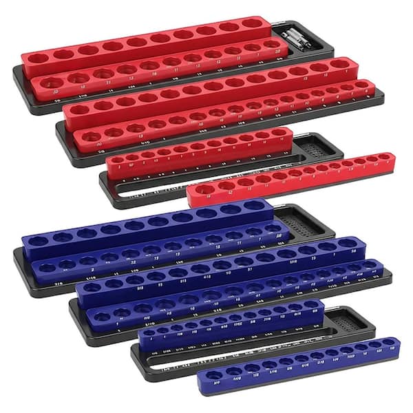 6-Piece Detachable 1/2 3/8 1/4 Drive Sockets Storage Tray Magnetic Socket Organizer Tool Box