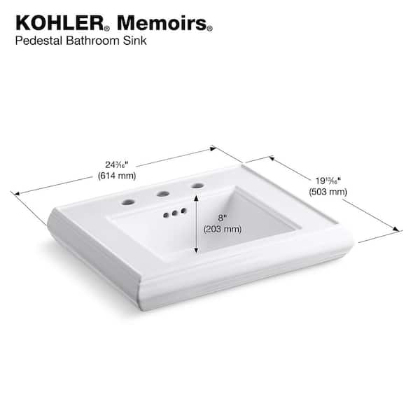 KOHLER Memoirs Ceramic Pedestal Sink Basin in White with Overflow Drain KOHLER Memoirs Ceramic Pedestal Sink Basin in White with Overflow Drain