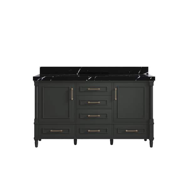 Willow Collections Hudson 60 in. Single Sink Freestanding Black Top Bath Vanity with Calacatta Black Quartz Top Unassembled