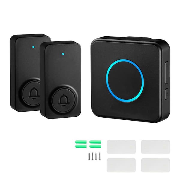 Wireless Doorbell Kit, Black IP54 Waterproof Door Chime, Wireless Doorbell Battery Operated