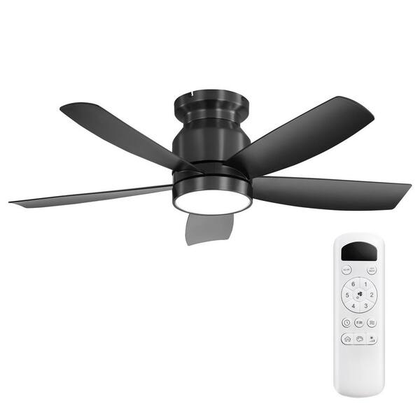Jushua 42 in. Black DC Motor Flush Mount Standard Ceiling Fan with