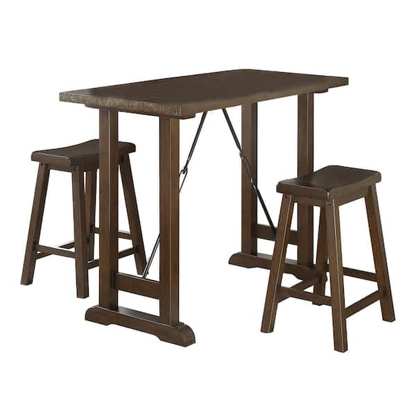 Lazzara Yannis 3-Piece Brown Cherry Finish Wood Top Bar Table Set Seats 2