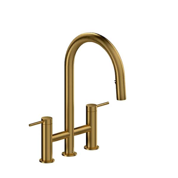 Azure 2-Handle Pull-Down Sprayer Kitchen Faucet in Brushed Gold