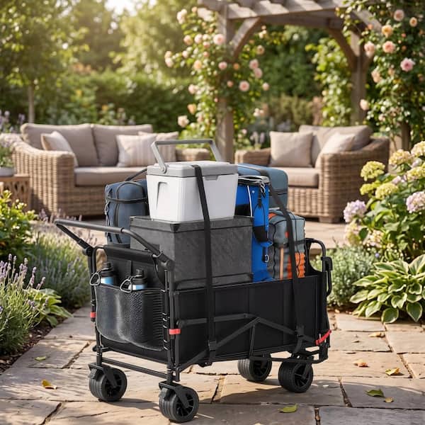 5.03 cu. ft. Metal Garden Cart with 7.5" Tires,650 Lbs Capacity  in Black