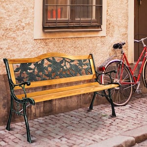 49.5 in. W in 2-Person Yellow Metal Wood Outdoor Bench