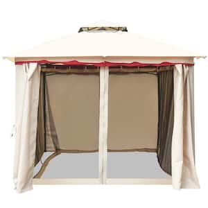 13 ft. x 10 ft. Outdoor Canopy Gazebo Steel Frame 2-Tiers Party Patio Large Canopy Gazebo W/Netting&Side Walls