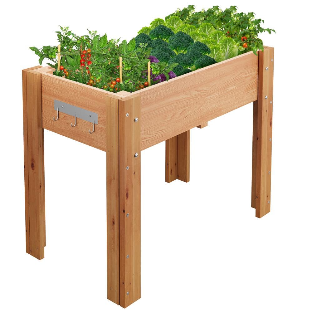 Ergonomic Wooden Raised Garden Bed with Legs & Hooks Outdoor Planter Box, Sturdy Fir Wood,86x46x76cm Oak 1pk price history on PriceWatchPro