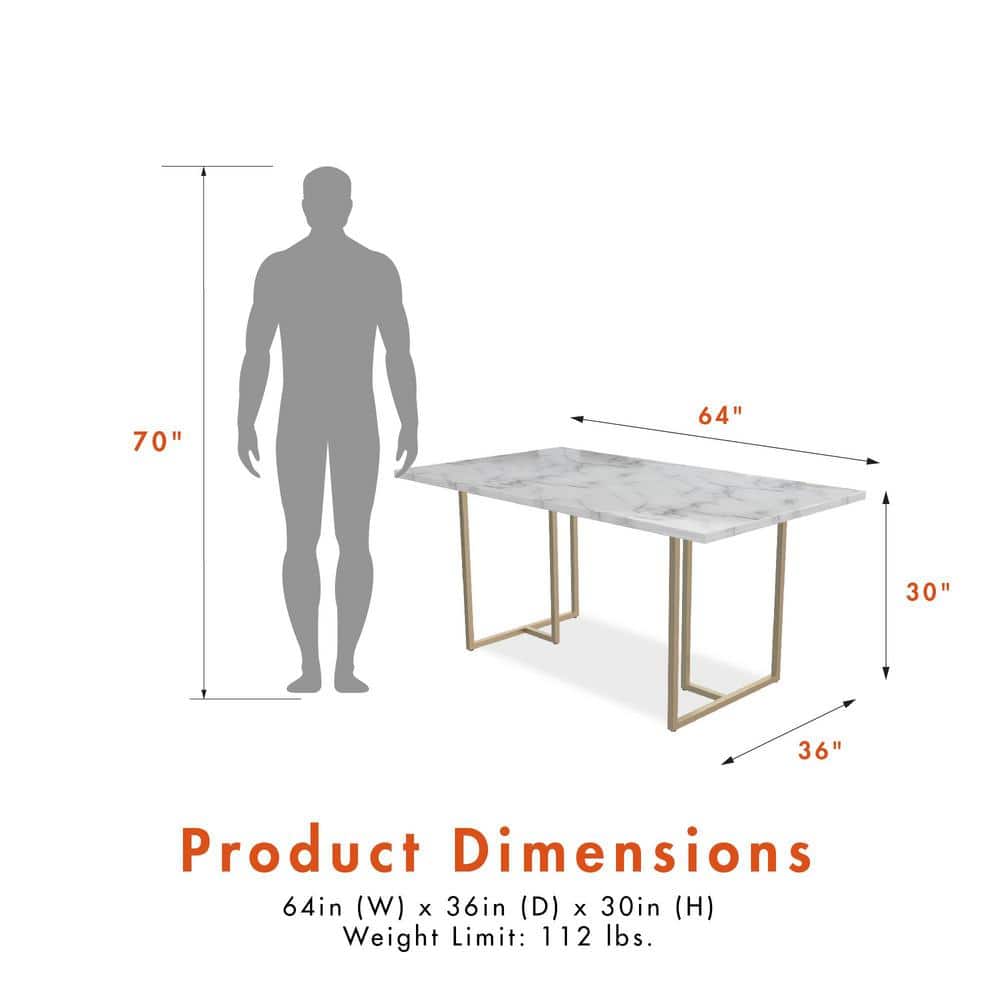 CosmoLiving Rectangular 68" Faux Marble Dining Table with Gold Legs
