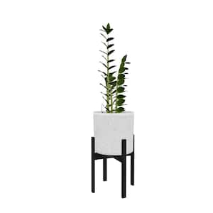 Vaxa 11 in. Stone Polymer and Bamboo Mid Century Planter