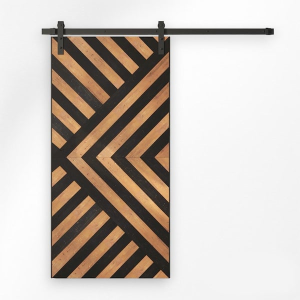 Urban Woodcraft Custom Stained 96 in. x 42 in. Malibu, Enigma Espresso, Reclaimed Wood, Sliding Barn Door with Hardware Kit