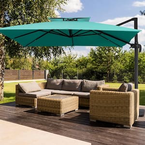 10 ft. x 10 ft. Square Two-Tier Top Rotation Outdoor Cantilever Patio Umbrella with Cover in Peacock Blue
