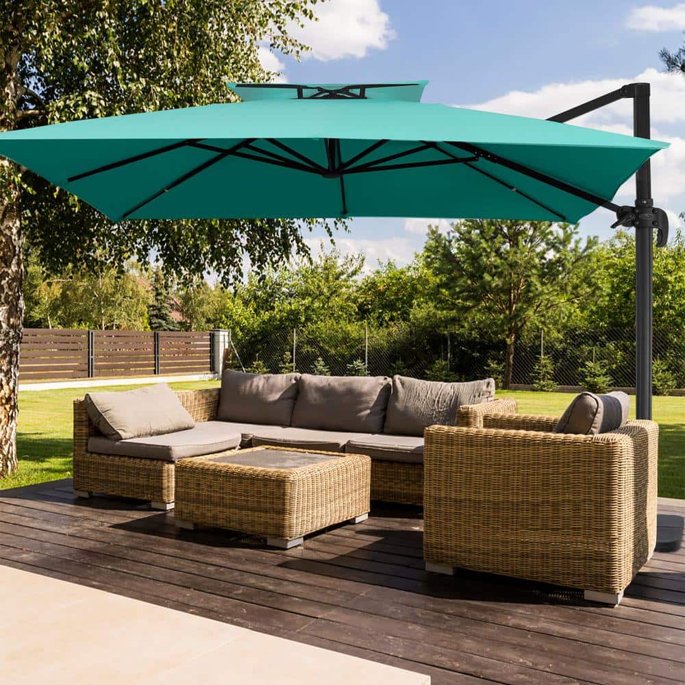 11 ft. x 11 ft. Square Two-Tier Top Rotation Outdoor Cantilever Patio Umbrella with Cover in Peacock Blue price history on PriceWatchPro