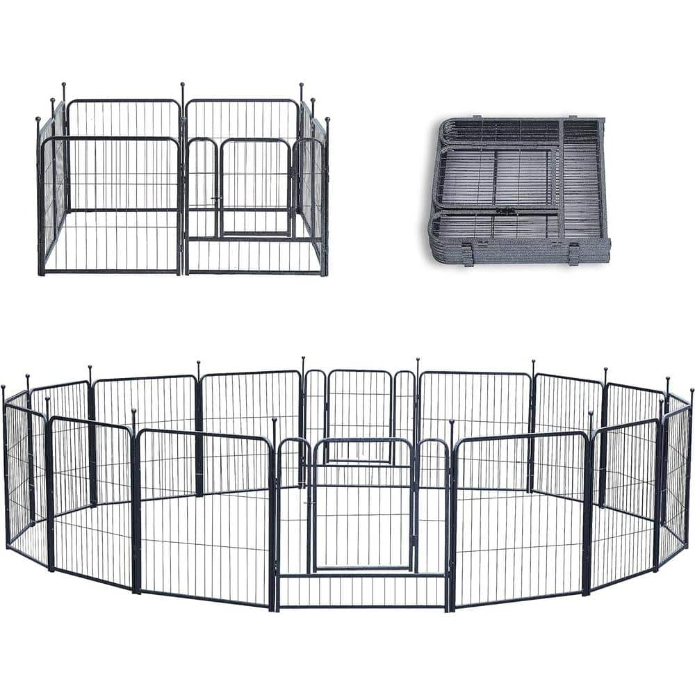 40 in. H Dog Pens Foldable 24-Panels Heavy-Duty Metal Portable Dog ...