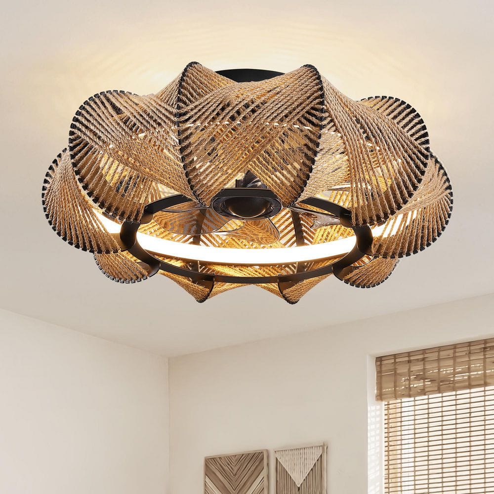 20 in. Brown Rattan Low Profile Downrod Standard Ceiling Fan with Dimmable Lights and Remote for Bedroom,Dinner room price history on PriceWatchPro