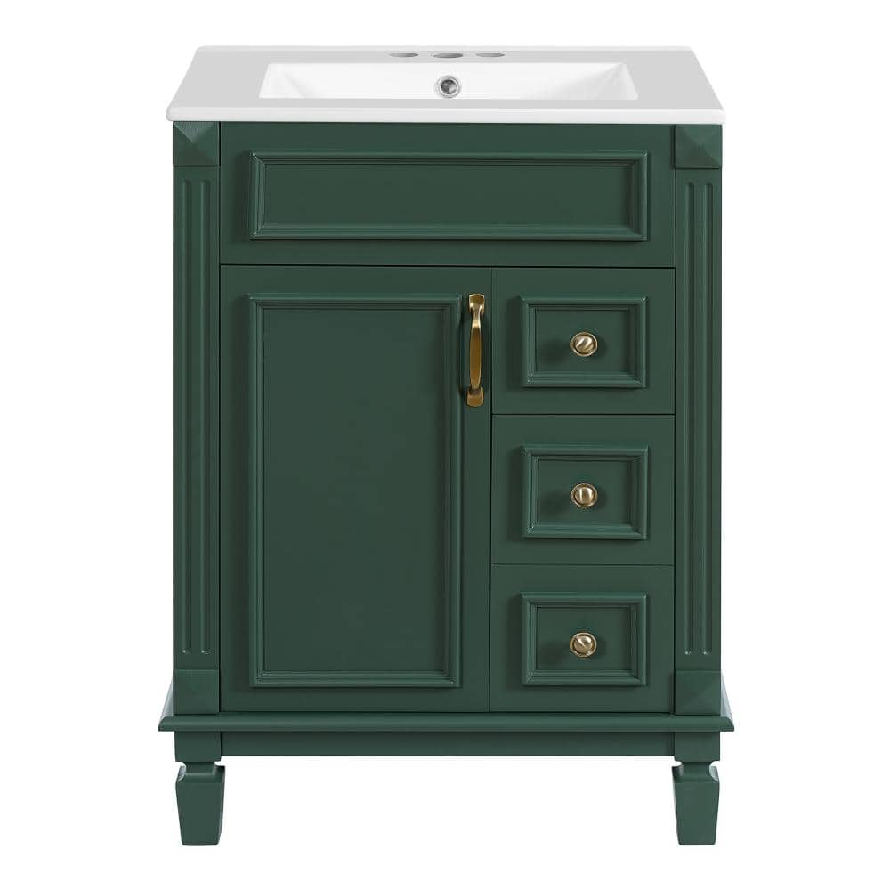 24 in. W Single Sink Freestanding Bath Vanity in Green with White Ceramic Top Unassembled price history on PriceWatchPro