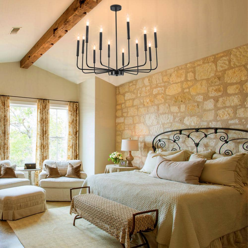 Matte Black 12-Light Candle Style Chandelier