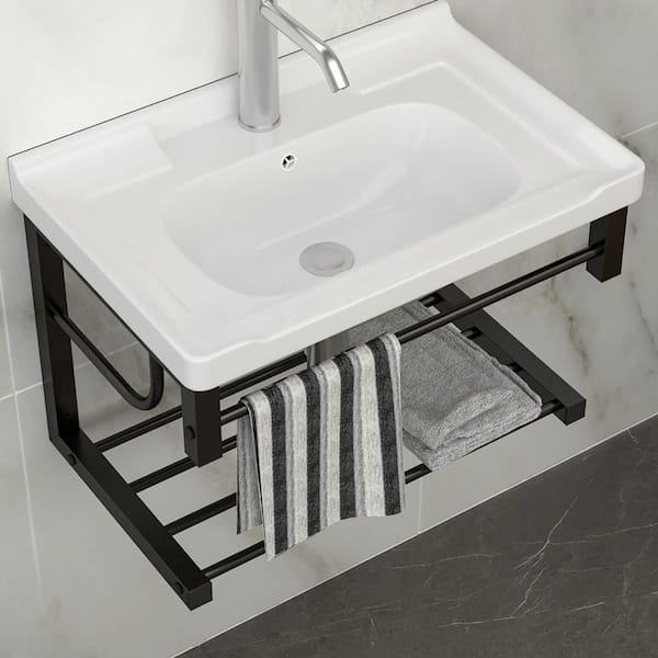 8.75 in Wall-Mounted Rectangular Bathroom Ceramic Sink in White