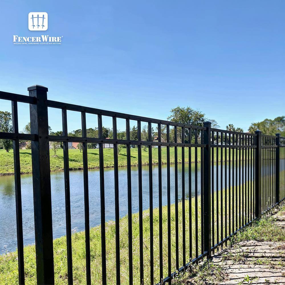 Heavy-Duty Black Metal Flat Top Garden Fence Panels, 4 ft. x 8 ft.