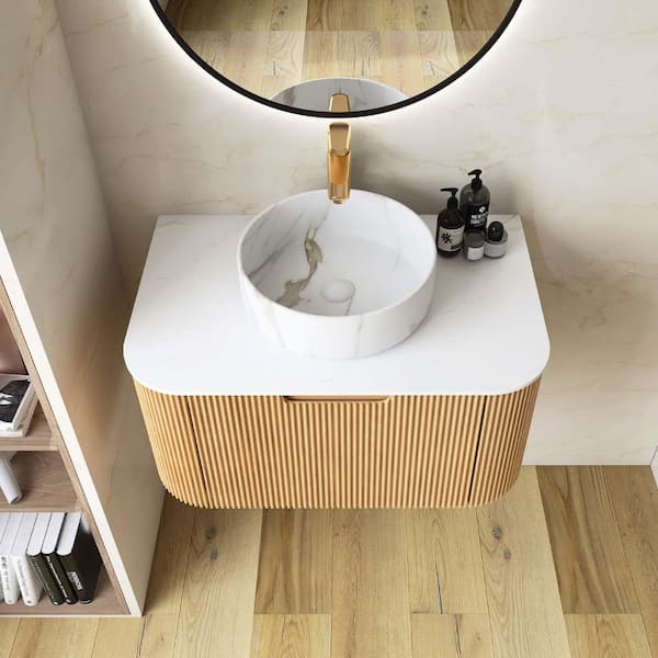 Yingze 30 in. Wall Mounted Single Sink Natural Bath Vanity with