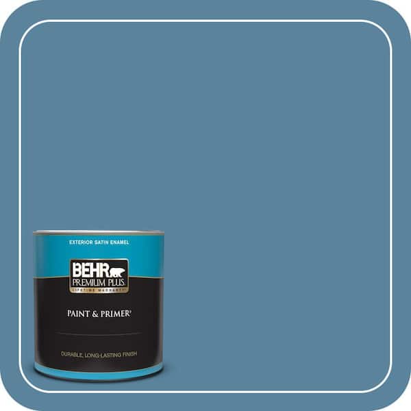 BEHR PREMIUM PLUS 1 qt. #BIC-38 Honest Blue Satin Enamel Exterior Paint & Primer