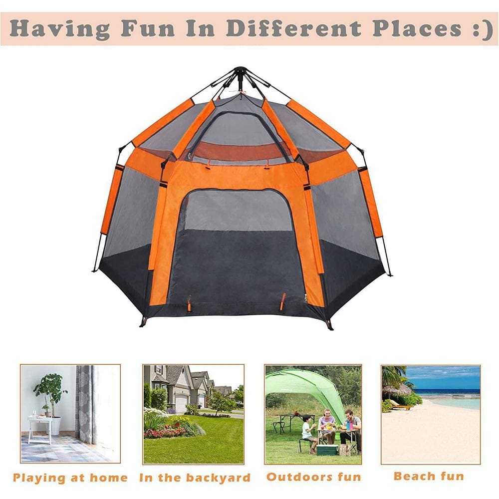 Hexagon Orange and Gray Portable Kids Play Tent