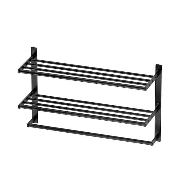 23.62 in. W x 7.87 in. D Matte Black Decorative Wall Shelf, Hotel Towel Rack with Tower Bars