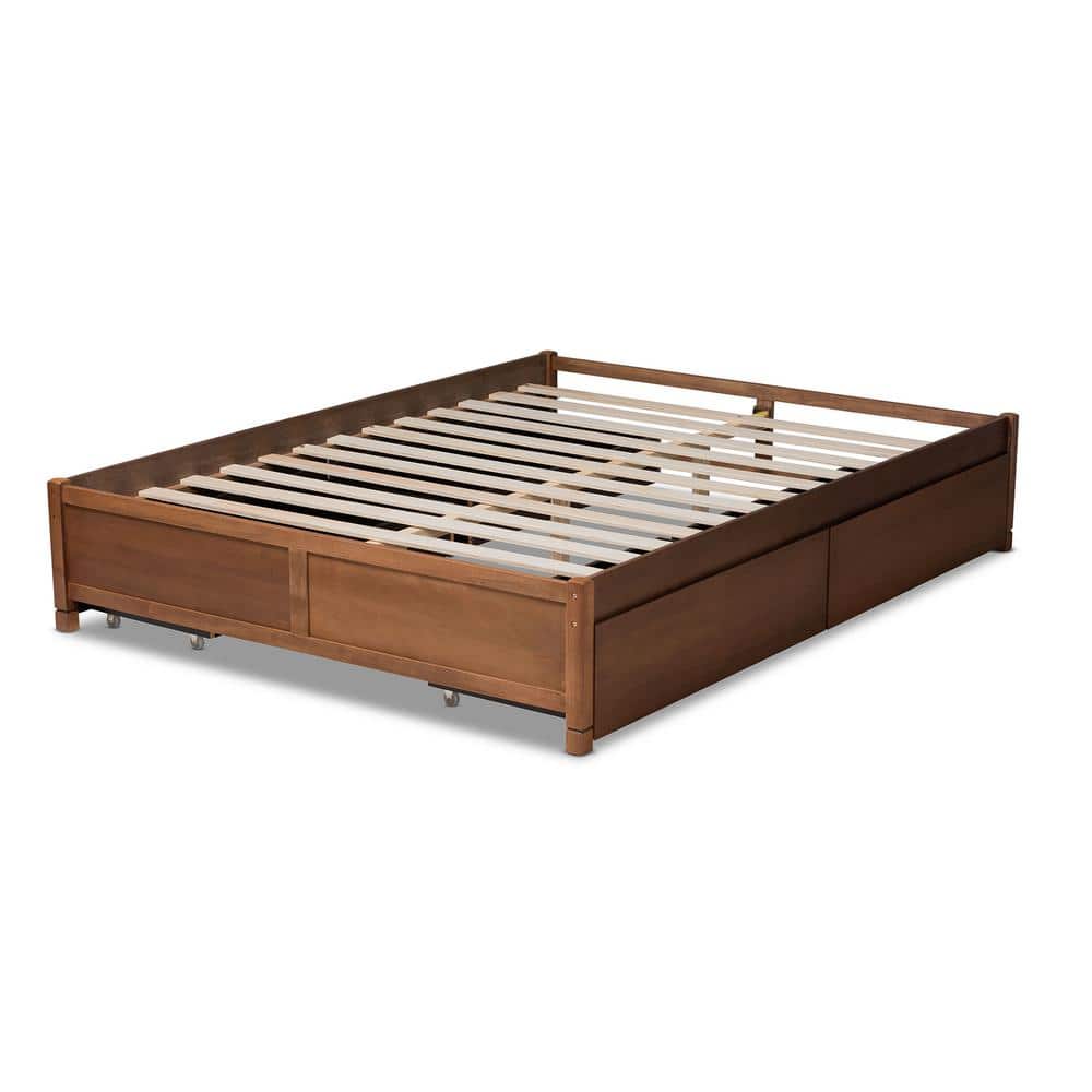 Yara Walnut Queen Bed with Tufted Upholstery and 4 Storage Drawers