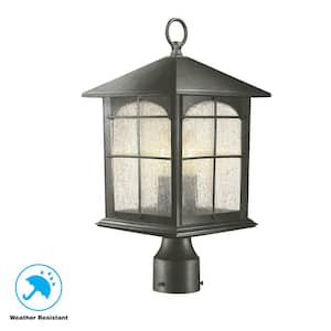 Brimfield 18 in. Aged Iron 3-Light Outdoor Post Lamp with Clear Seedy Glass Shade