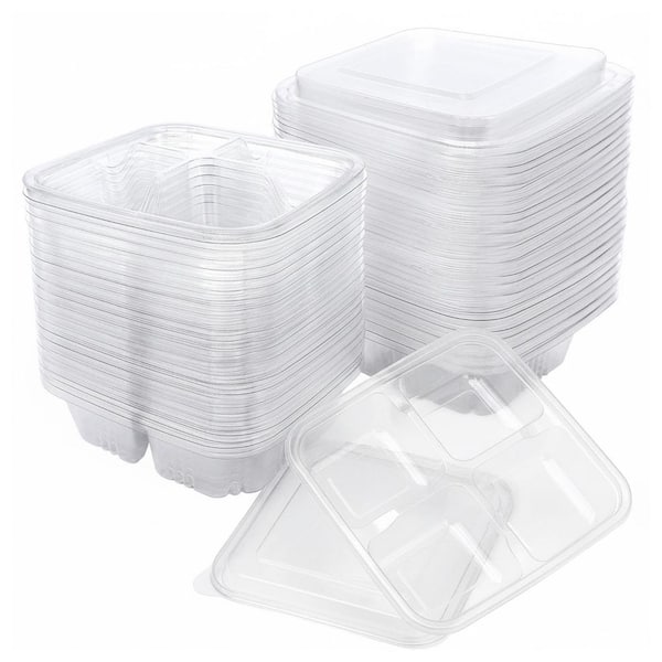 PET Plastic Bento Snack Containers Meal Prep Food Storage Containers with Lids 30-Pack 4 Compartment