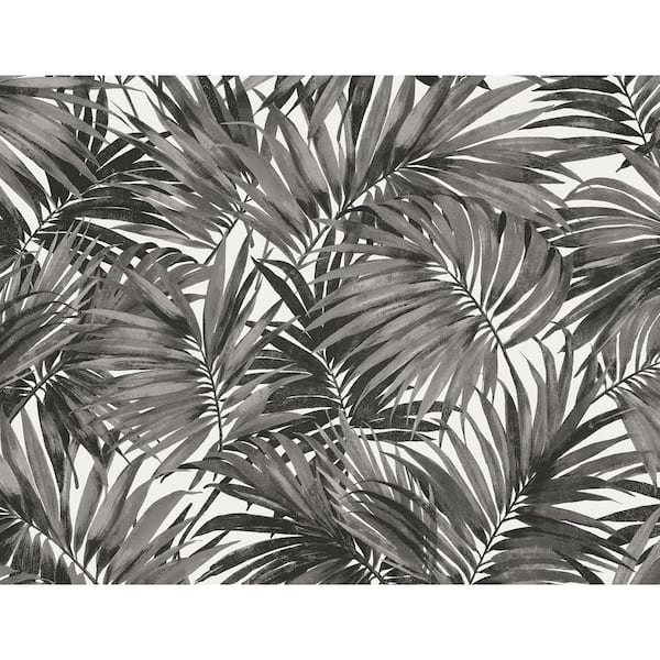LILLIAN AUGUST 60.75 sq. ft. Coastal Haven Onyx Cordelia Tossed Palms Embossed Vinyl Unpasted Wallpaper Roll