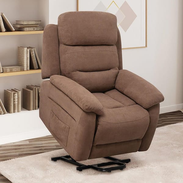 Brown Fabric Power Lift Recliner Sofa with Side Pocket and Remote Control