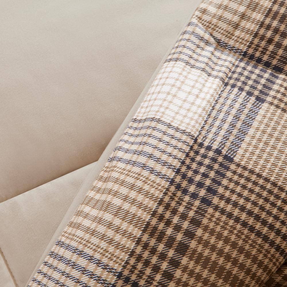 King Brown Plaid Microfiber Down Alternative Comforter Set