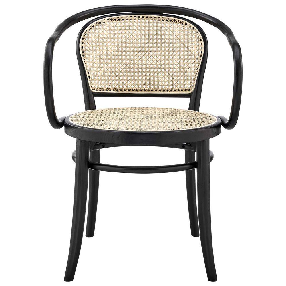 Black Elm Wood & Rattan Cane Low Arm Chair