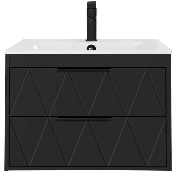 24 in. W x 18.1 in. D x 18.1 in. H Single Sink Bath Vanity in Black with White Ceramic Top and Drain Faucet Set