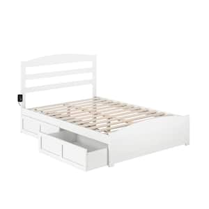 Warren 53-1/2 in. W White Full Solid Wood Frame with Footboard 2-Drawers and USB Device Charger Platform Bed