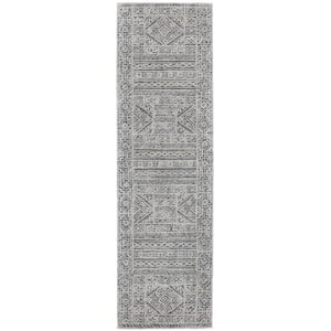 Abstract Gray/Black 2 ft. x 8 ft. Border Aztec Runner Rug
