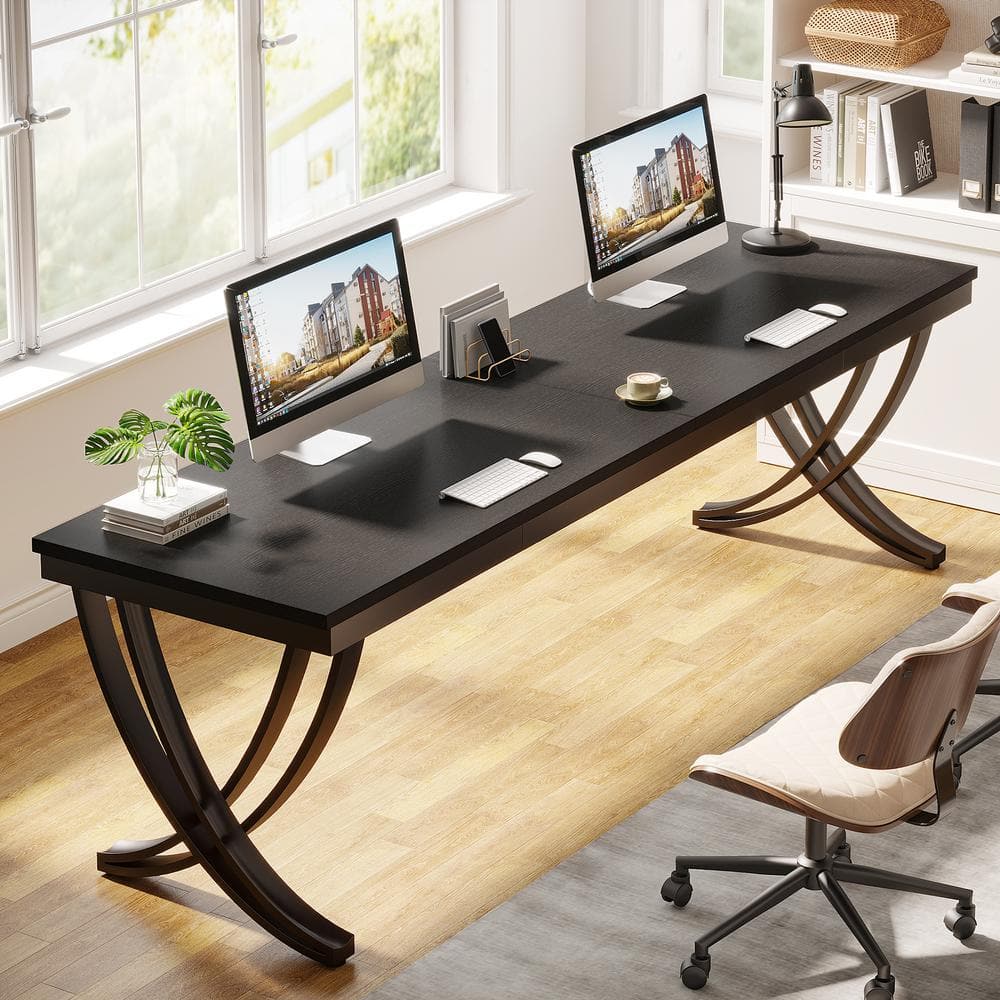 BYBLIGHT Moronia 78.7 in. Rectangular Black Wood 2-Person Computer Desk  with Stylish Legs for Home Office BB-RY0189YF-CD - The Home Depot, image size:1000x1000