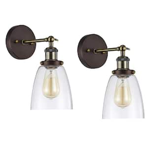 11.25 in. 1-Light Oil Rubbed Bronze Indoor Downlight Wall Sconce with Clear Glass Shade (2-Pack)