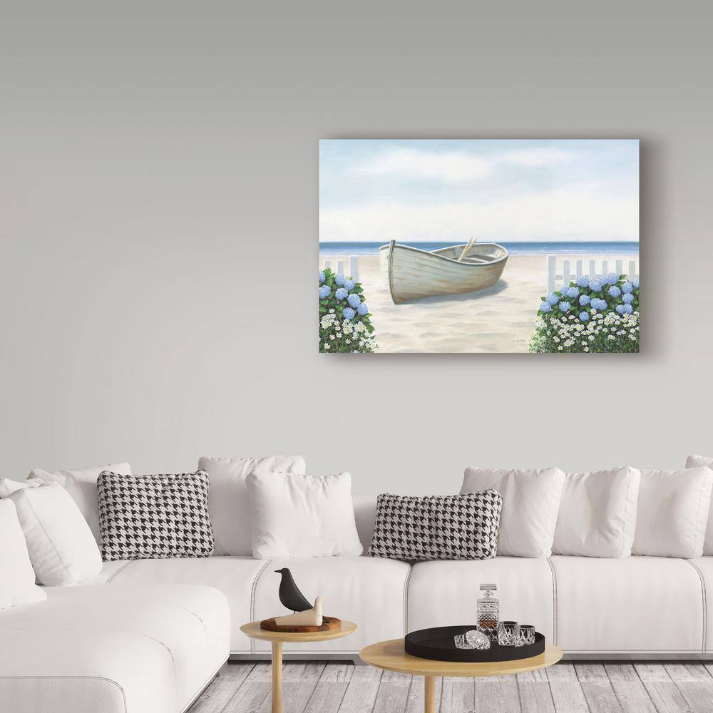 Beach Days Landscape Canvas Art with Boat and Flowers
