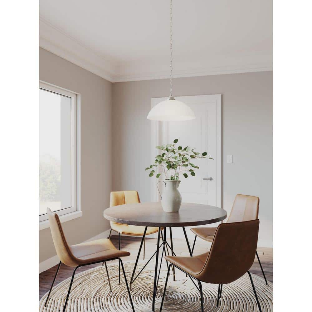 Nickel Etched Glass Dome Pendant Light with Bowl Shade
