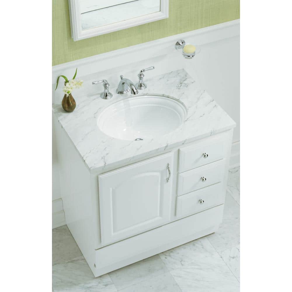 White Ceramic Oval Undermount Bathroom Sink with Overflow
