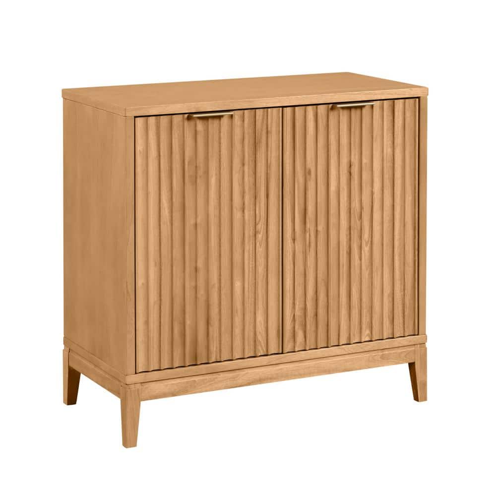 Warm Pine Fluted Storage Cabinet with Brass Handles