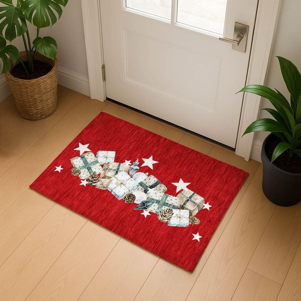 Mayfield Premium Machine Washable Abstract AMF1825 Red 2 ft. x 3 ft. Area Rug price history on PriceWatchPro