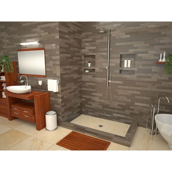 Redi Base 48 in. x 60 in. Double Threshold Shower Base with Center Drain and Polished Chrome Drain Plate