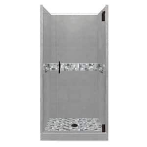 Newport Grand Hinged 36 in. x 36 in. x 80 in. Center Drain Alcove Shower Kit in Wet Cement and Black Pipe Hardware